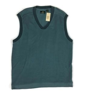 NEW Vintage Made In USA Golf Sweater Vest V-Neck Men’s L Pullover Green Cotton